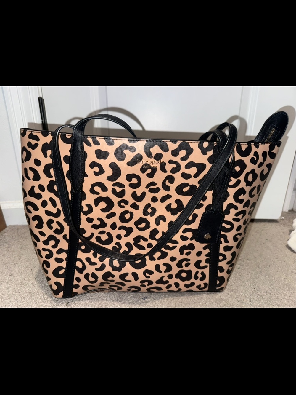 kate Spade Leopard Print Leather Tote in Tan and Black